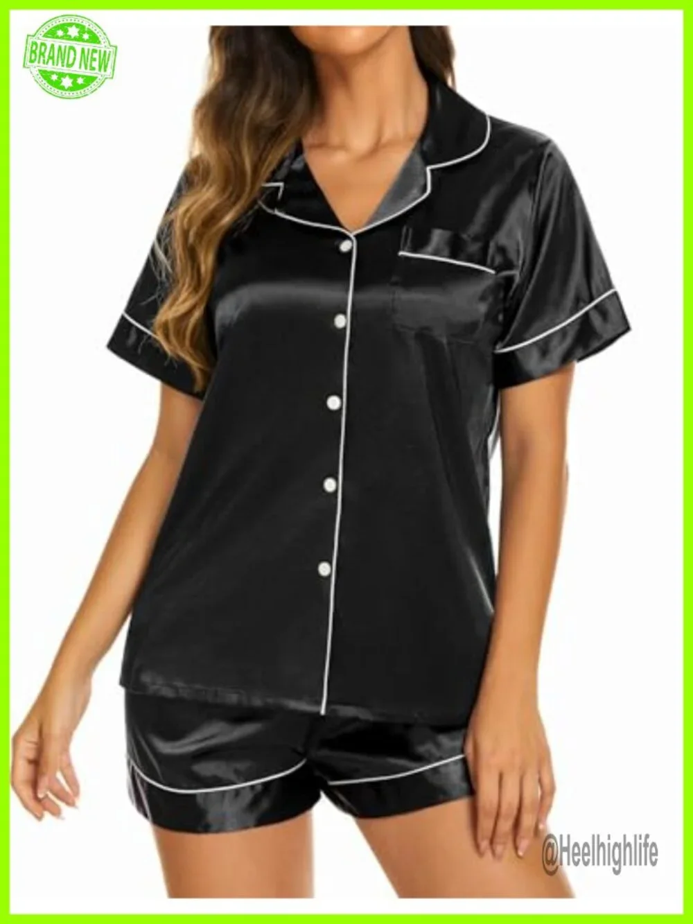 Silky Satin Pajama Set Short Sleeve Button Down Women's Loungewear 2 Piece